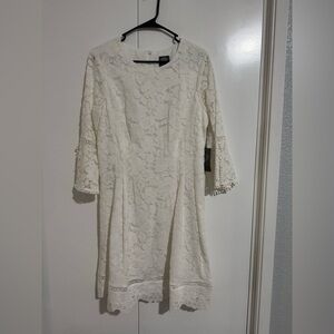 Vince Camuto White Sheath Dress with Bell Sleeves